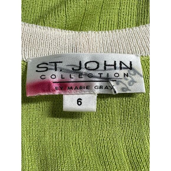 St John Collection Sweater Women 6 Green Cream Long Cardigan Quiet Luxury Mature - Picture 7 of 8